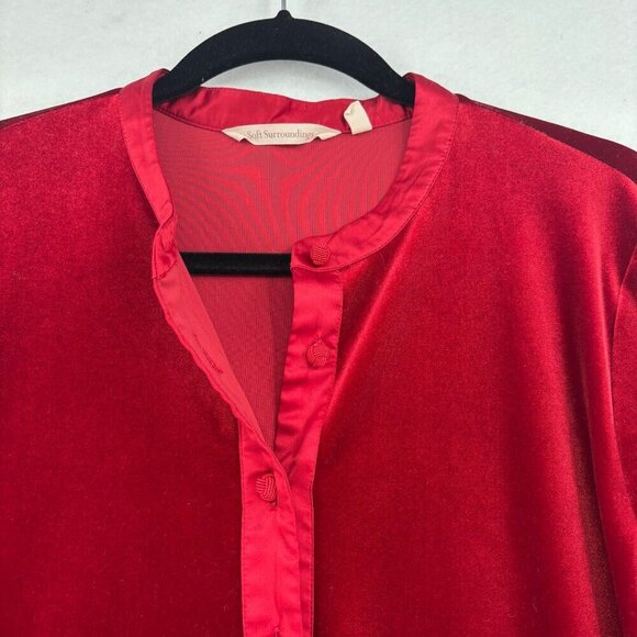 Soft Surroundings Esmarelda Velvet Blouse Top Size M Red Long Sleeve Stretch - Picture 3 of 12